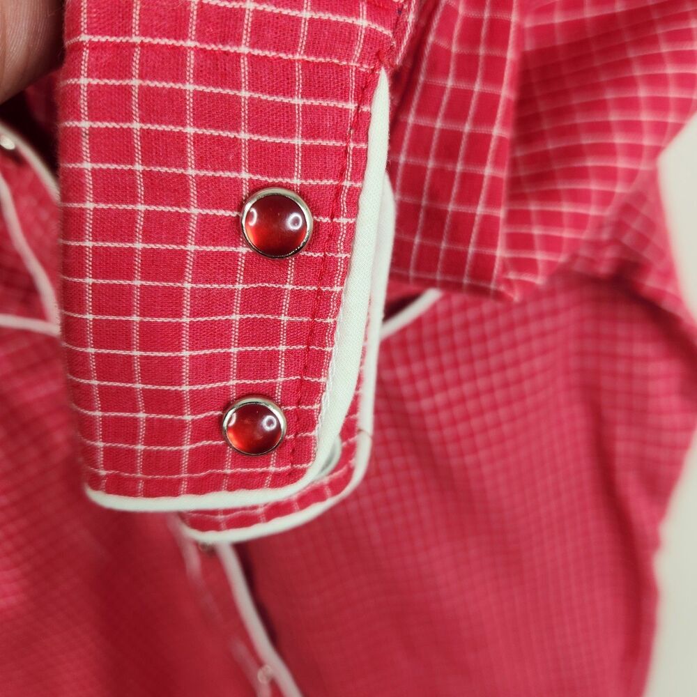 Karman Vintage 70s Womens Pearl Snap Gingham Dual Pocket Western Shirt  Sz 8 - Picture 9 of 9